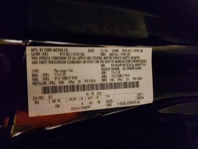 2016 FORD FOCUS SE — VIN 1FADP3F22GL406710